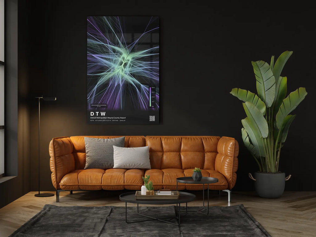DTW flight path print — Prism theme · Dark in living-room setting [hotspot:46]