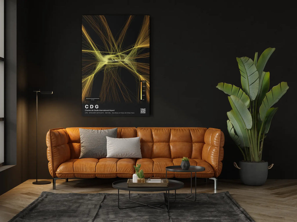 CDG flight path print — Solana theme · Dark in living-room setting [hotspot:46]