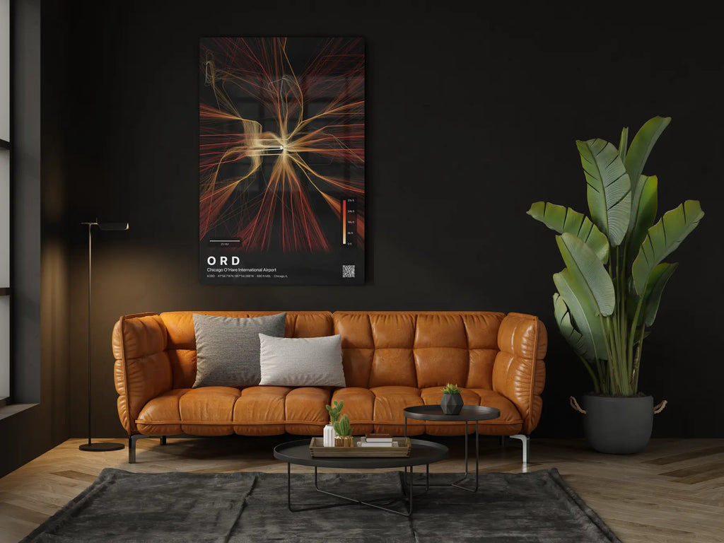 ORD flight path print — Inferno theme · Dark in living-room setting [hotspot:46]