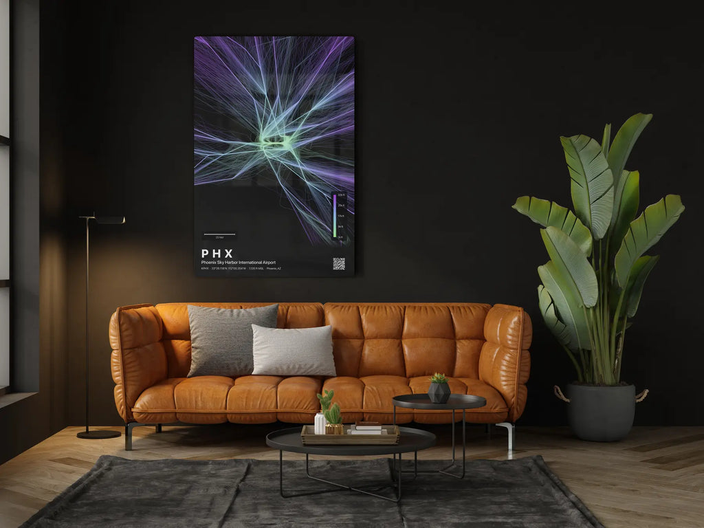 PHX flight path print — Prism theme · Dark in living-room setting [hotspot:46]