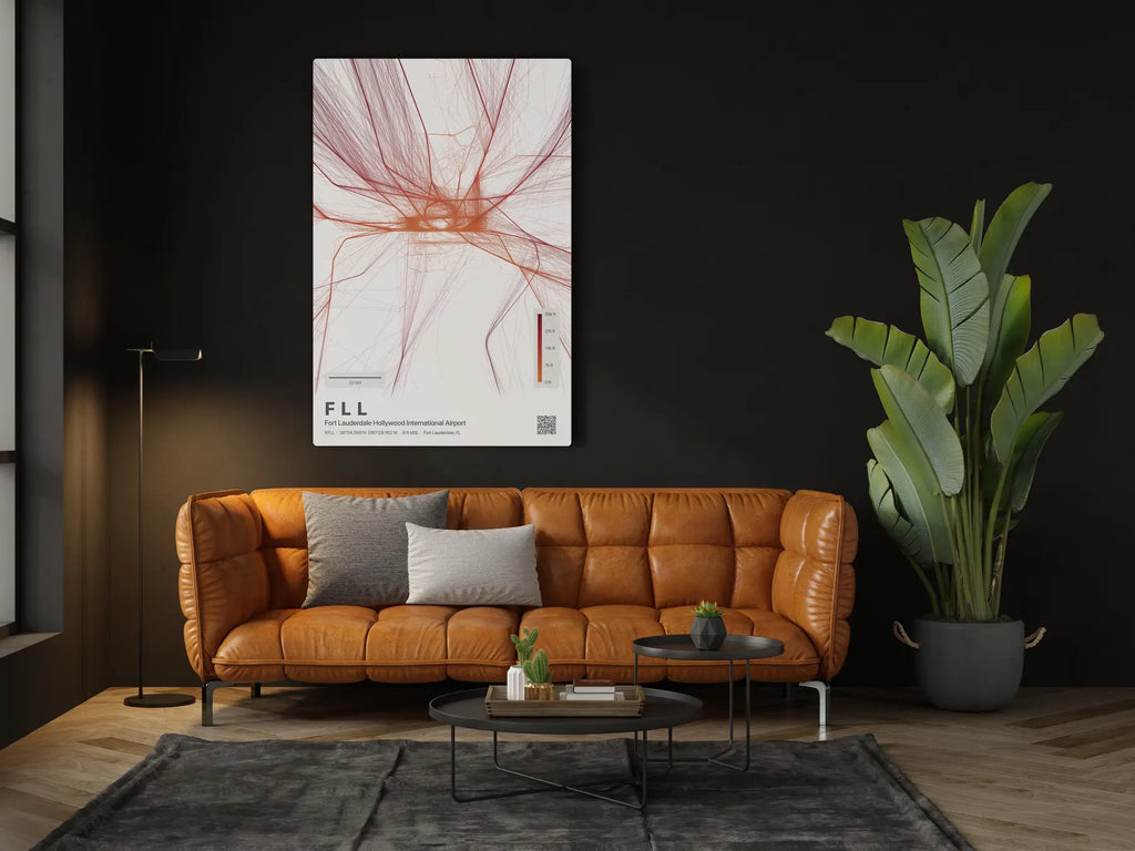 FLL flight path print — Inferno theme · Light in living-room setting [hotspot:46]