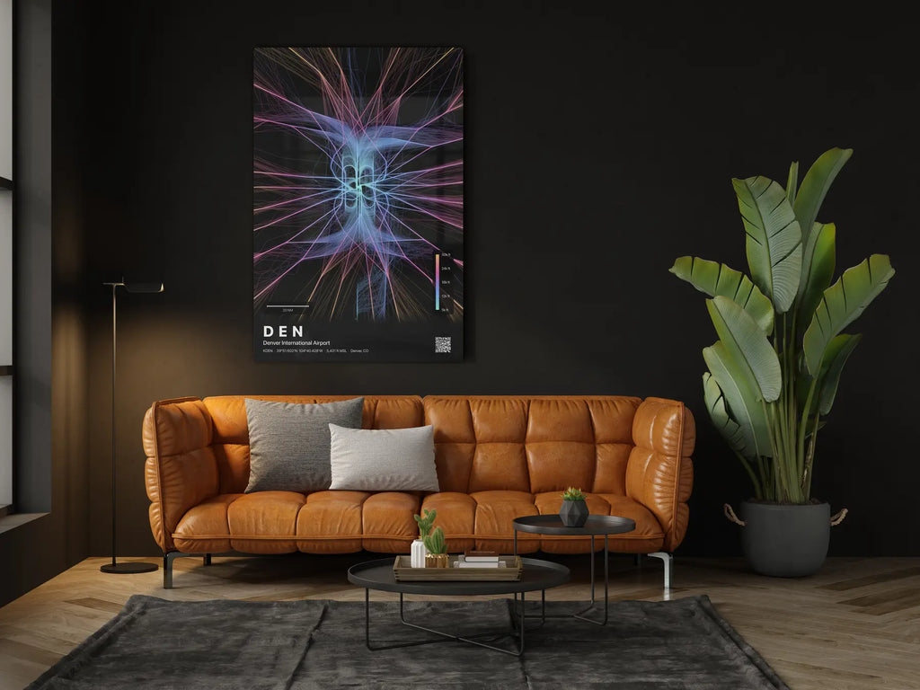 DEN flight path print — Aurora theme · Dark in living-room setting [hotspot:46]