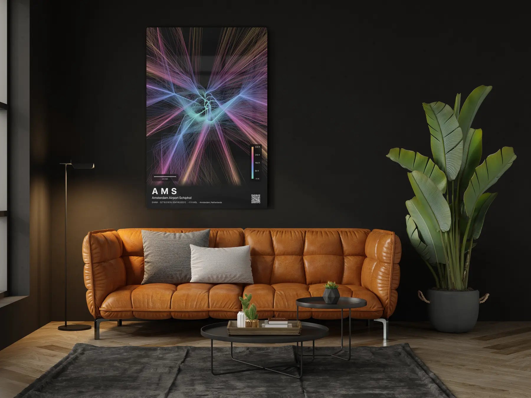 AMS flight path print — Aurora theme · Dark in living-room setting [hotspot:46]