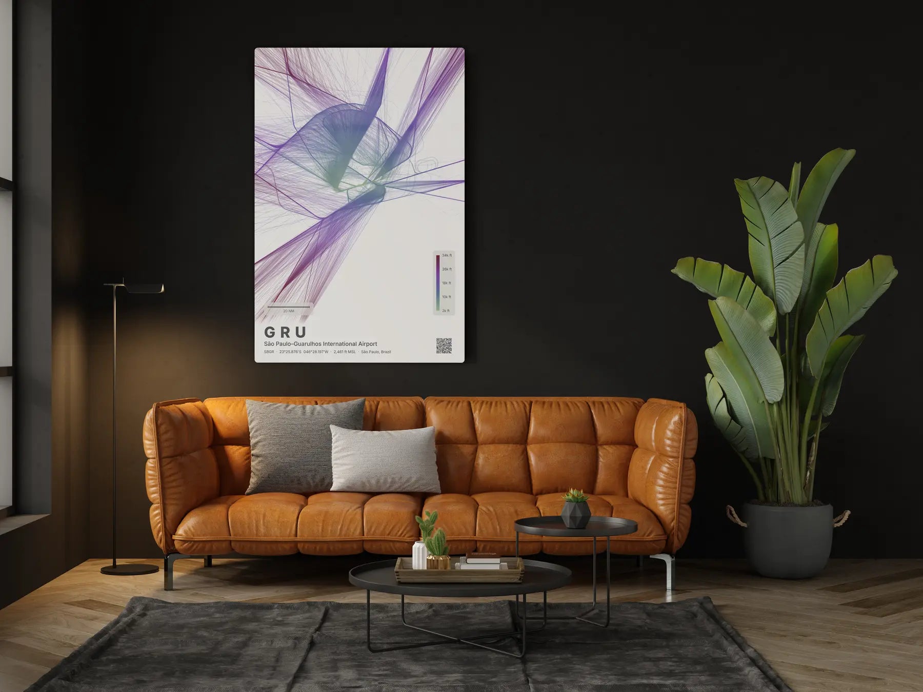GRU flight path print — Prism theme · Light in living-room setting [hotspot:46]