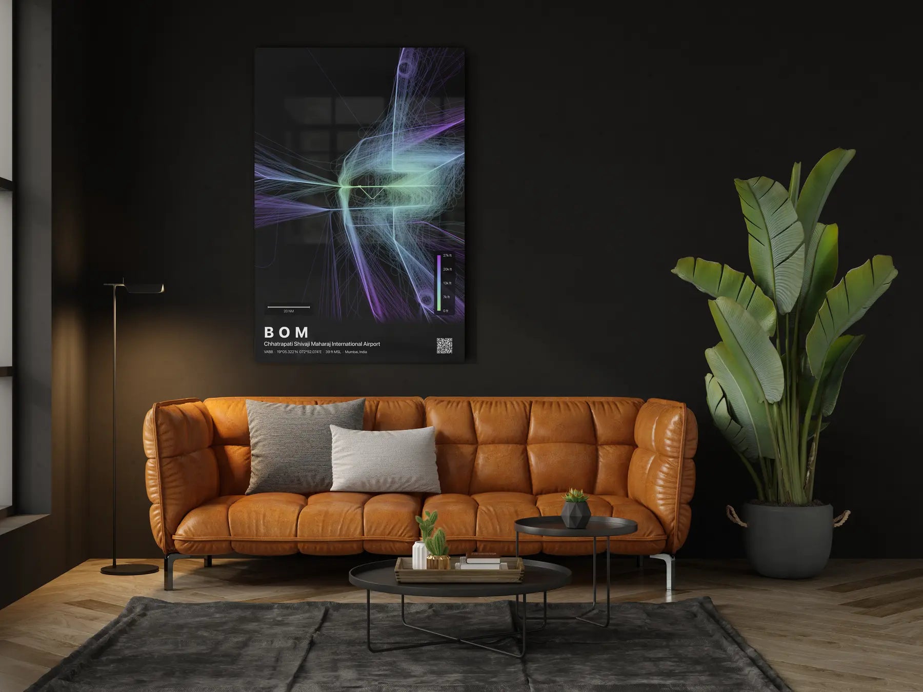 BOM flight path print — Prism theme · Dark in living-room setting [hotspot:46]