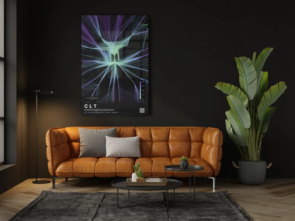 CLT flight path print — Prism theme · Dark in living-room setting [hotspot:46]