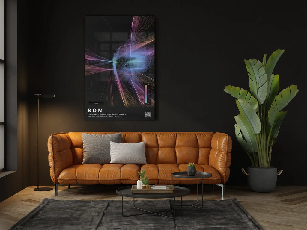 BOM flight path print — Aurora theme · Dark in living-room setting [hotspot:46]
