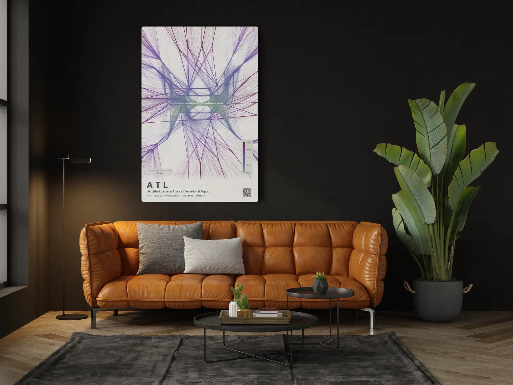 ATL flight path print — Prism theme · Light in living-room setting [hotspot:46]
