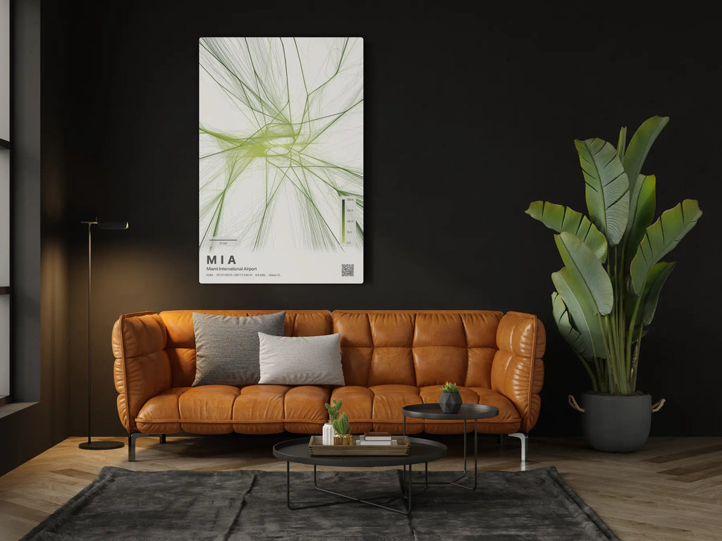 MIA flight path print — Citrus theme · Light in living-room setting [hotspot:46]