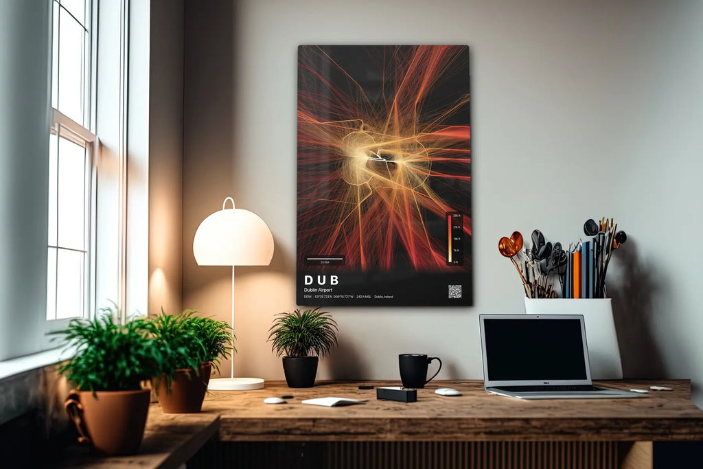 DUB flight path print — Inferno theme · Dark in office setting [hotspot:55]