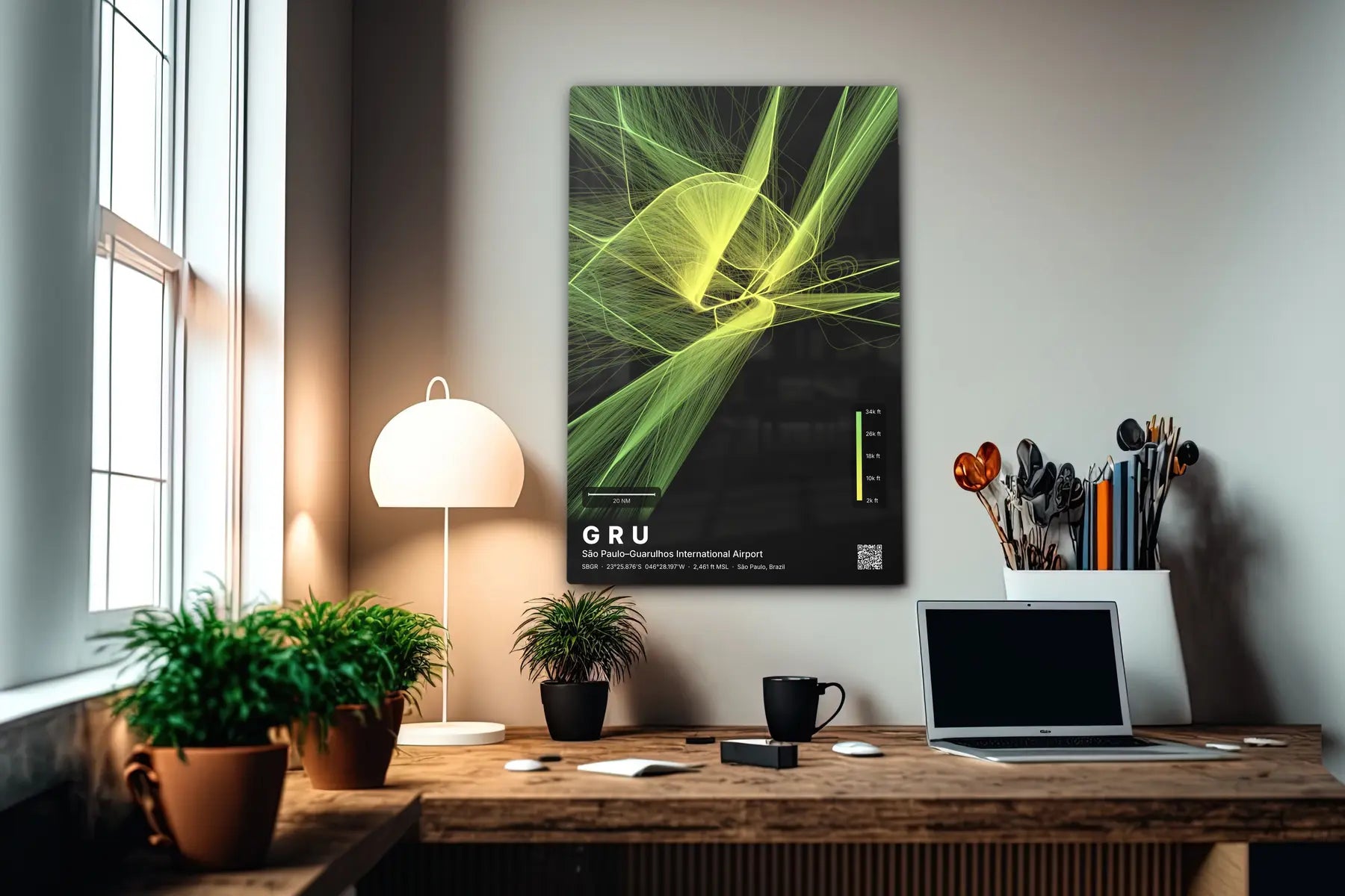 GRU flight path print — Citrus theme · Dark in office setting [hotspot:55]