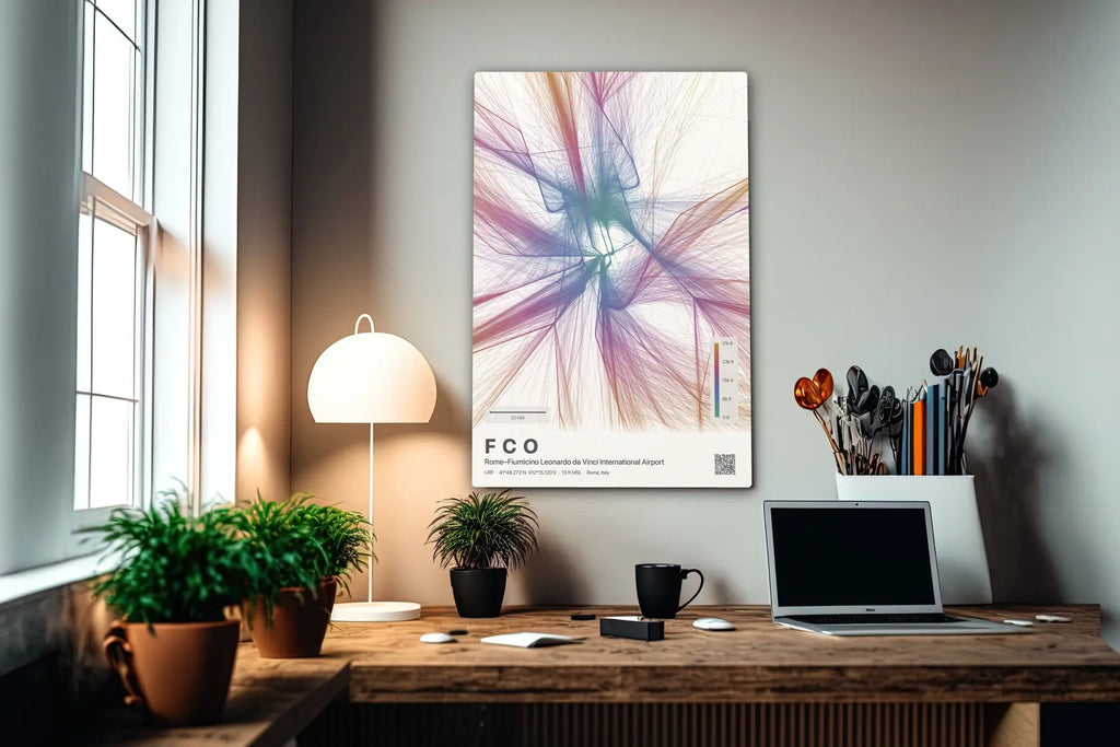 FCO flight path print — Aurora theme · Light in office setting [hotspot:55]