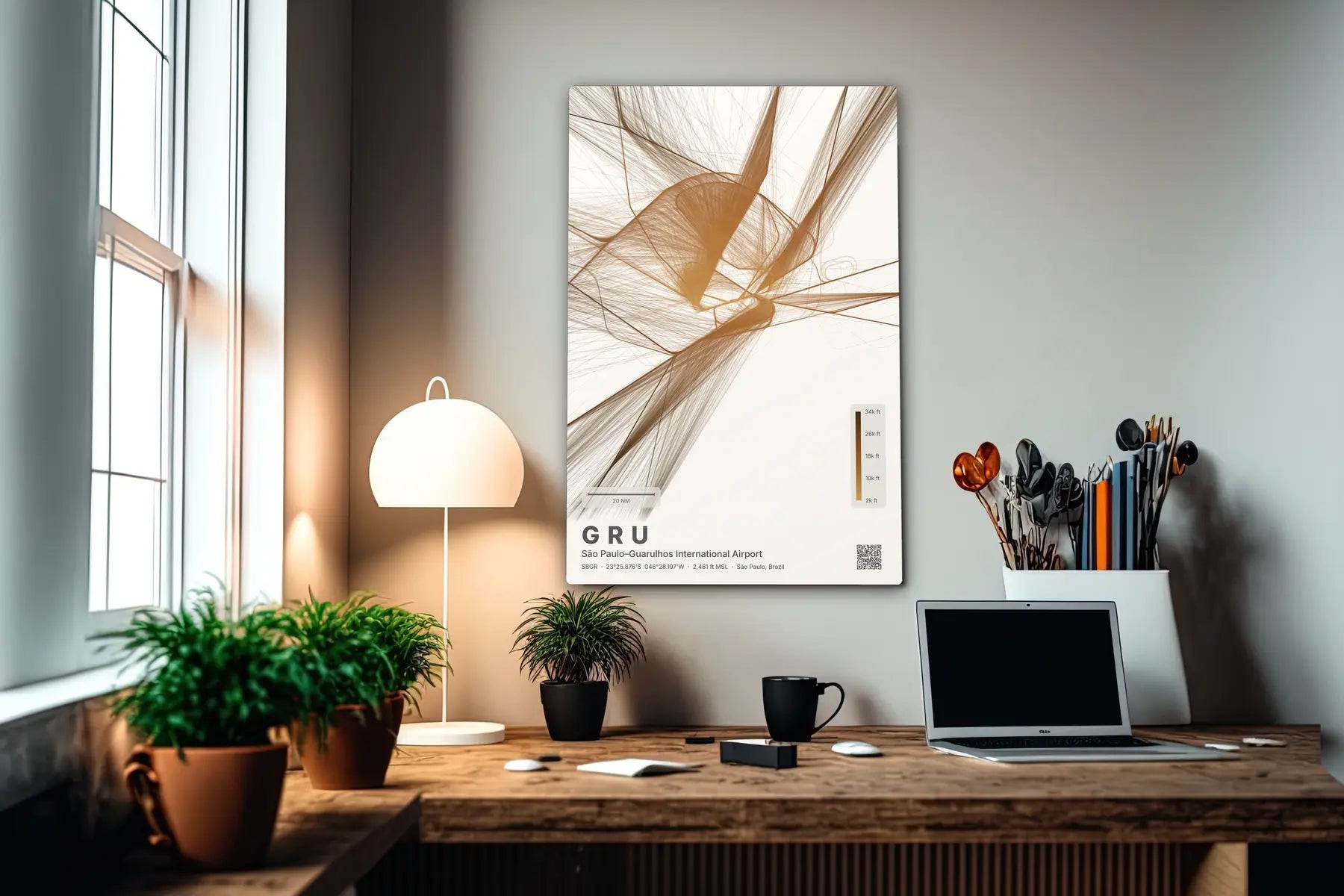 GRU flight path print — Solana theme · Light in office setting [hotspot:55]
