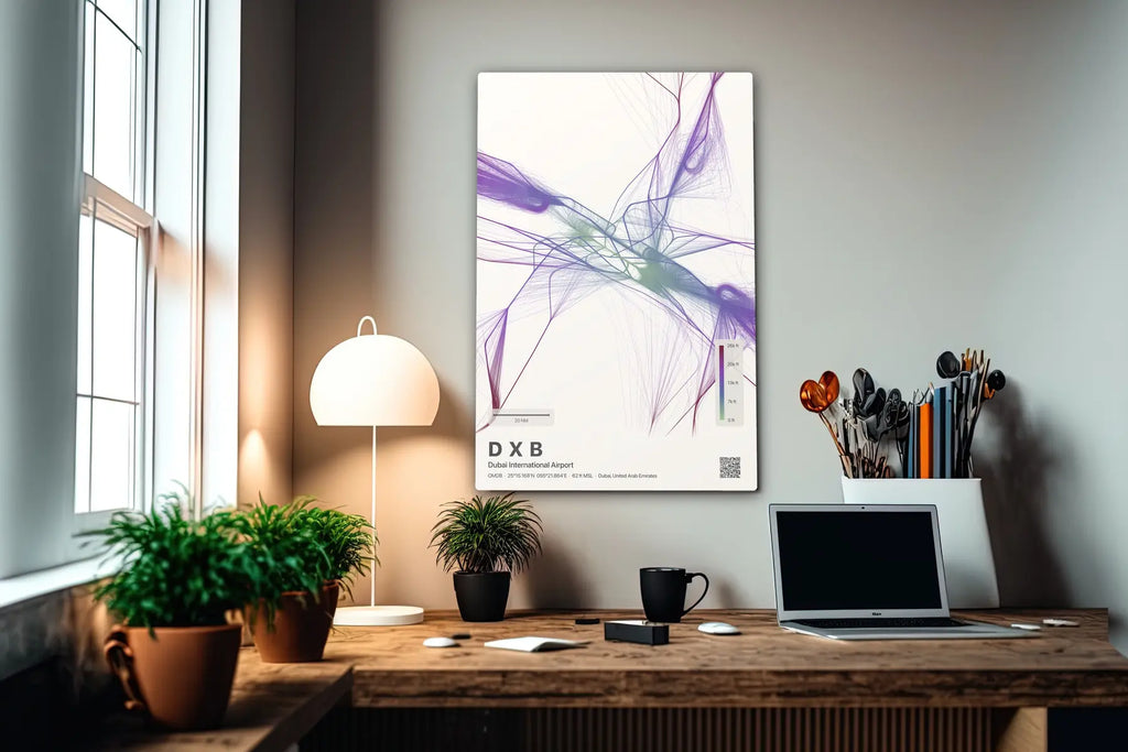 DXB flight path print — Prism theme · Light in office setting [hotspot:55]