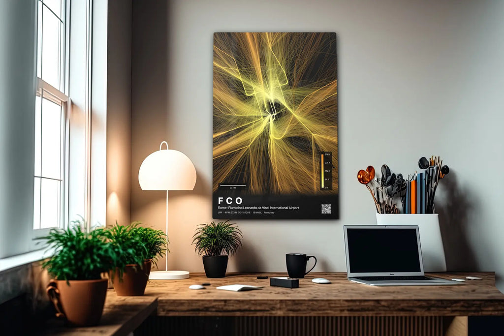 FCO flight path print — Solana theme · Dark in office setting [hotspot:55]