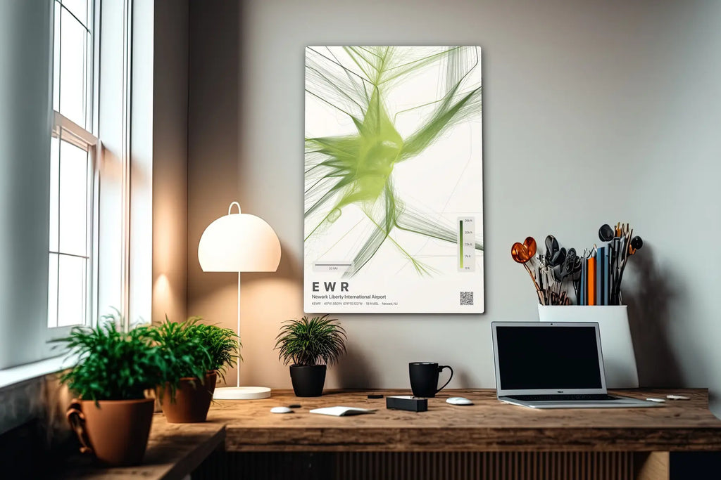 EWR flight path print — Citrus theme · Light in office setting [hotspot:55]