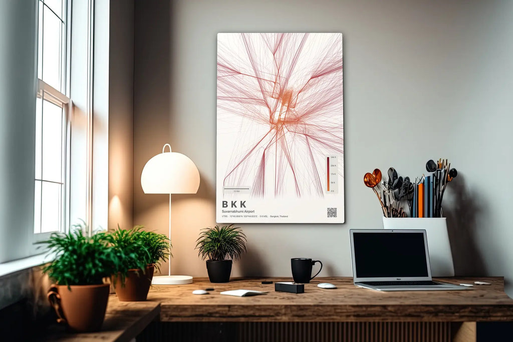 BKK flight path print — Inferno theme · Light in office setting [hotspot:55]