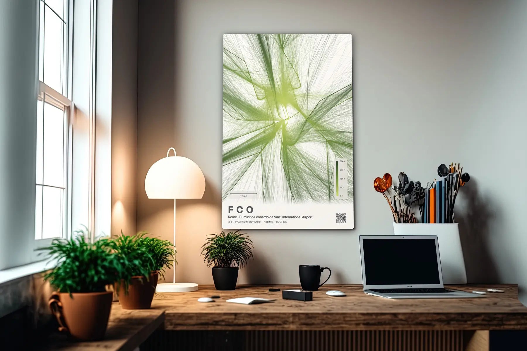 FCO flight path print — Citrus theme · Light in office setting [hotspot:55]