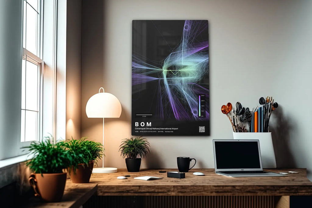 BOM flight path print — Prism theme · Dark in office setting [hotspot:55]