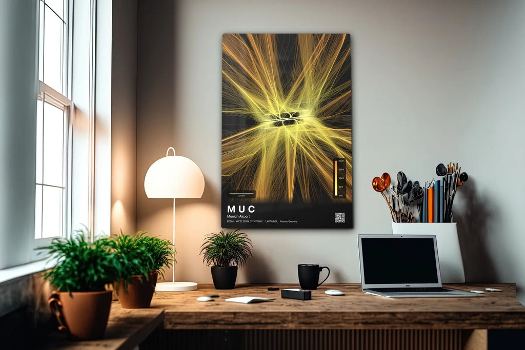 MUC flight path print — Solana theme · Dark in office setting [hotspot:55]