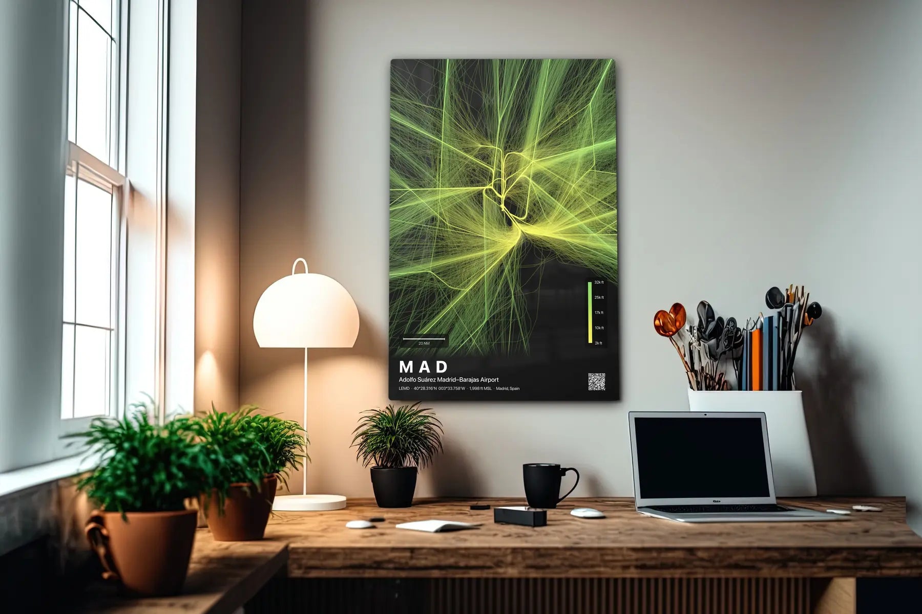 MAD flight path print — Citrus theme · Dark in office setting [hotspot:55]
