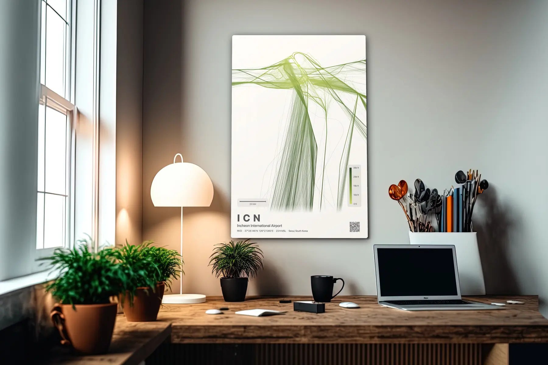 ICN flight path print — Citrus theme · Light in office setting [hotspot:55]