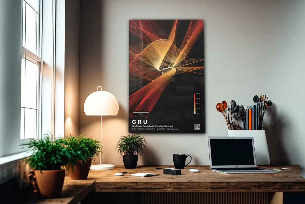 GRU flight path print — Inferno theme · Dark in office setting [hotspot:55]