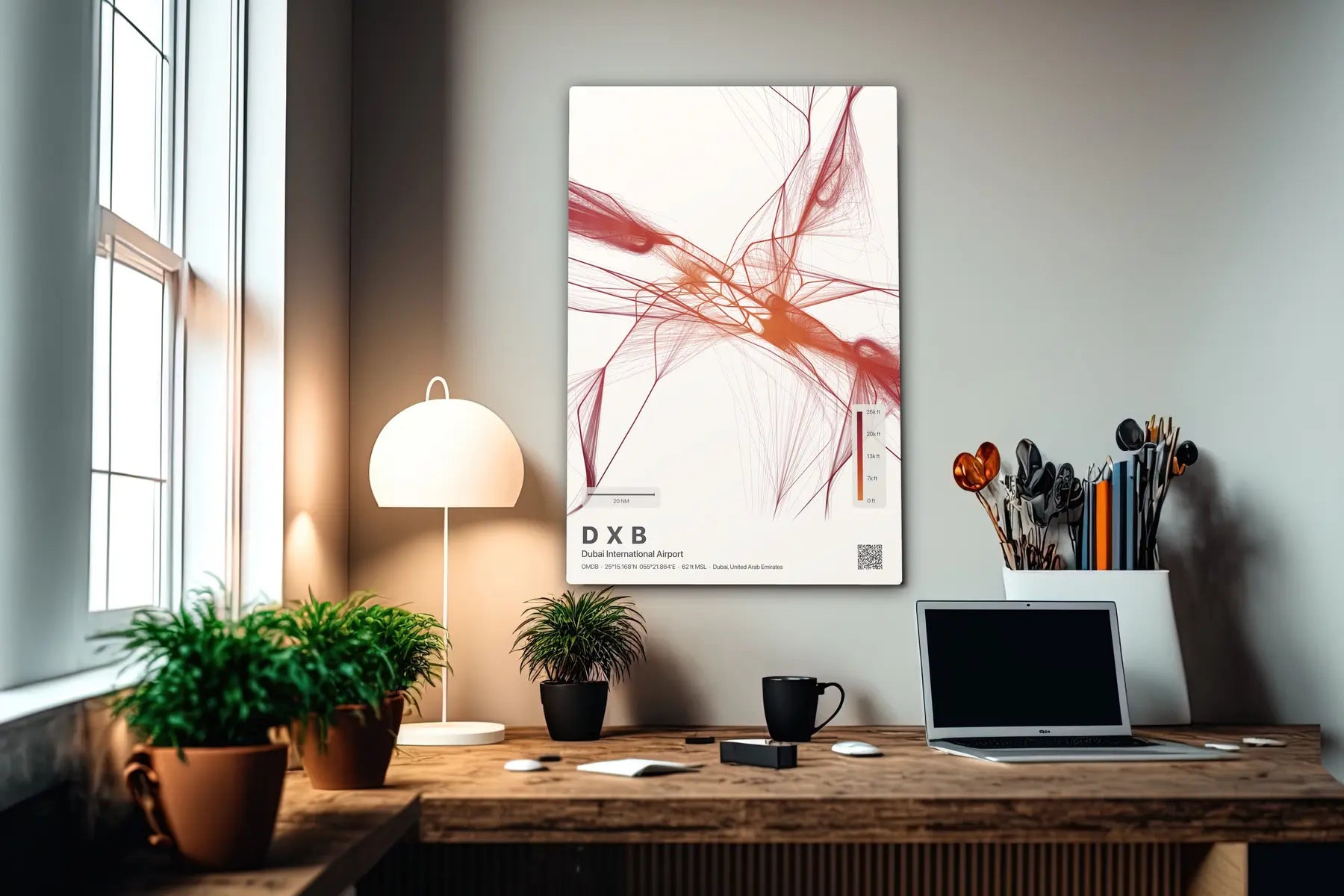 DXB flight path print — Inferno theme · Light in office setting [hotspot:55]