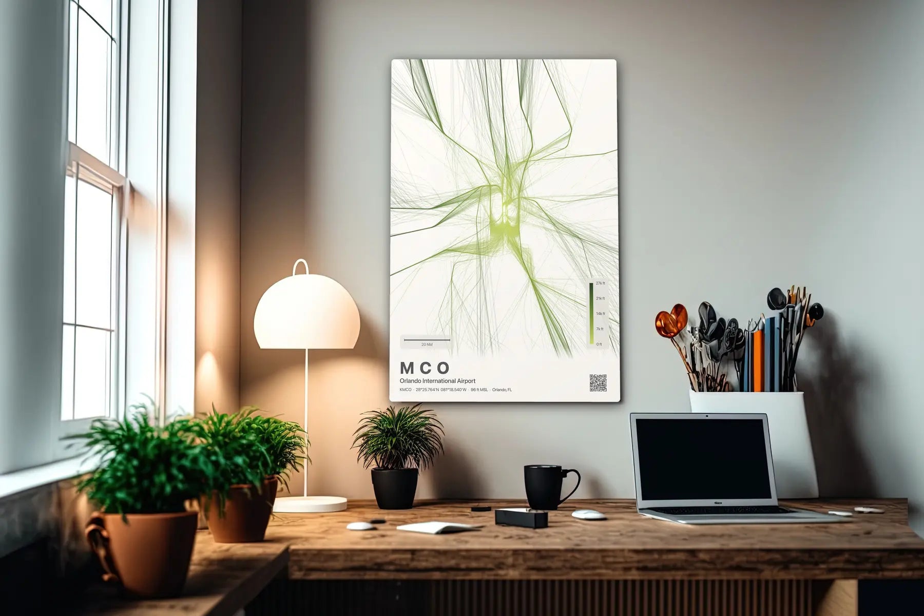 MCO flight path print — Citrus theme · Light in office setting [hotspot:55]