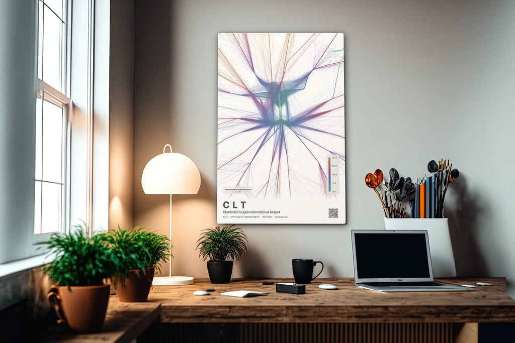 CLT flight path print — Aurora theme · Light in office setting [hotspot:55]