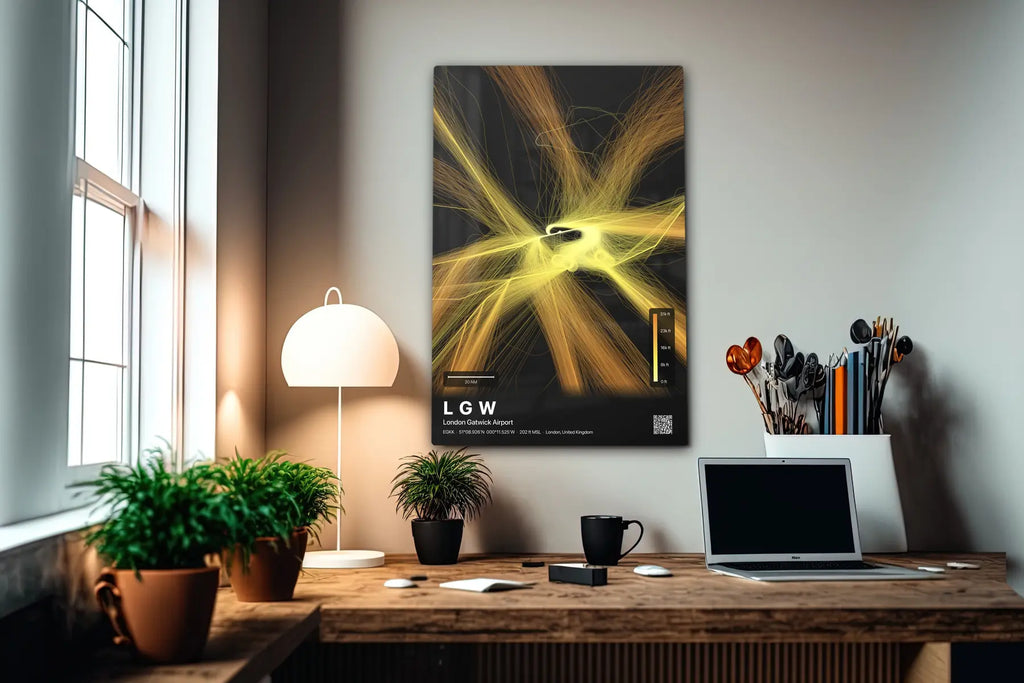 LGW flight path print — Solana theme · Dark in office setting [hotspot:55]