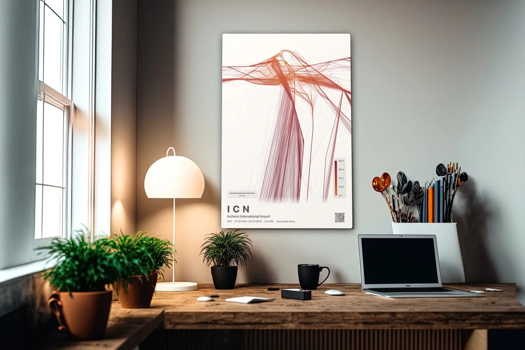 ICN flight path print — Inferno theme · Light in office setting [hotspot:55]