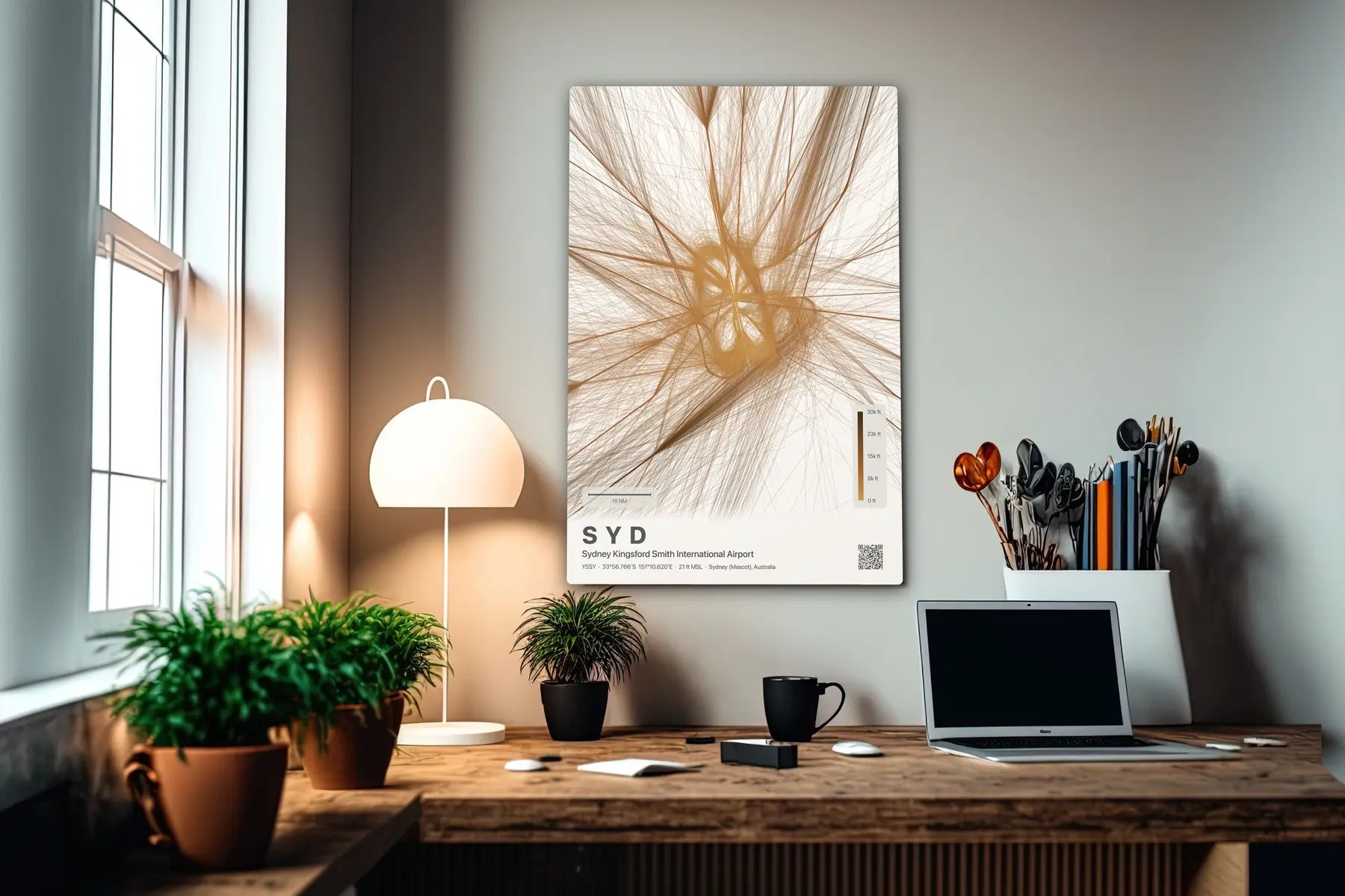 SYD flight path print — Solana theme · Light in office setting [hotspot:55]