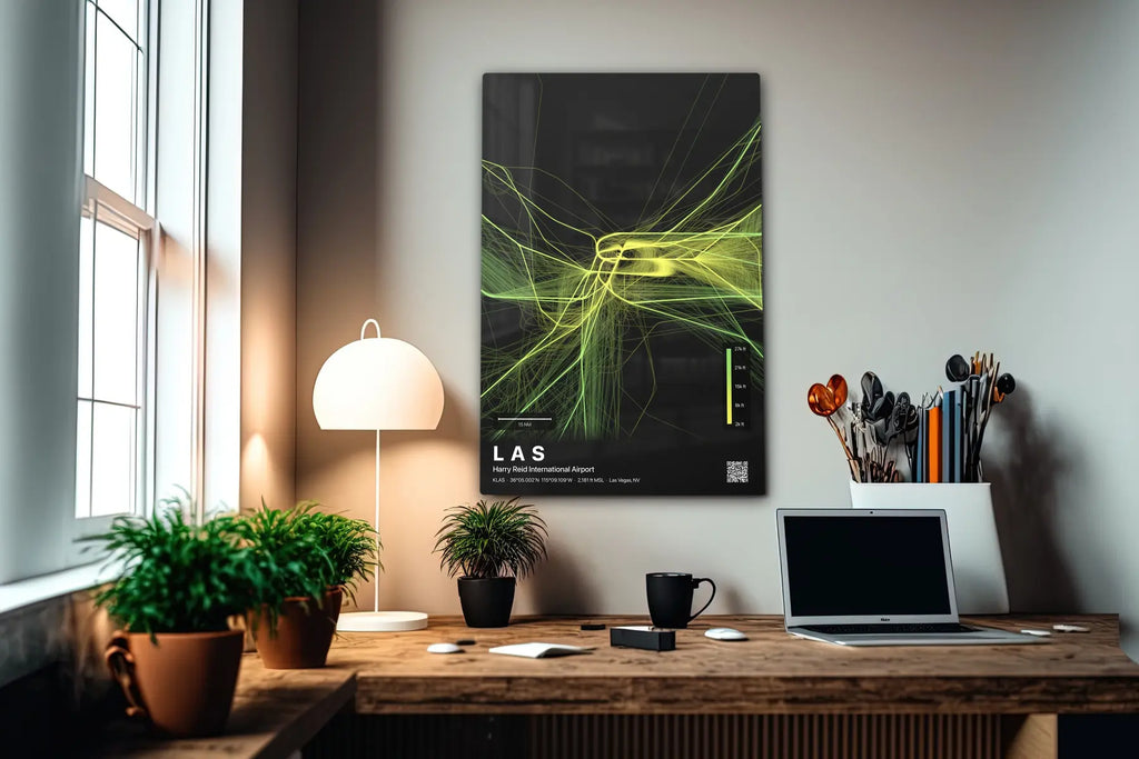 LAS flight path print — Citrus theme · Dark in office setting [hotspot:55]