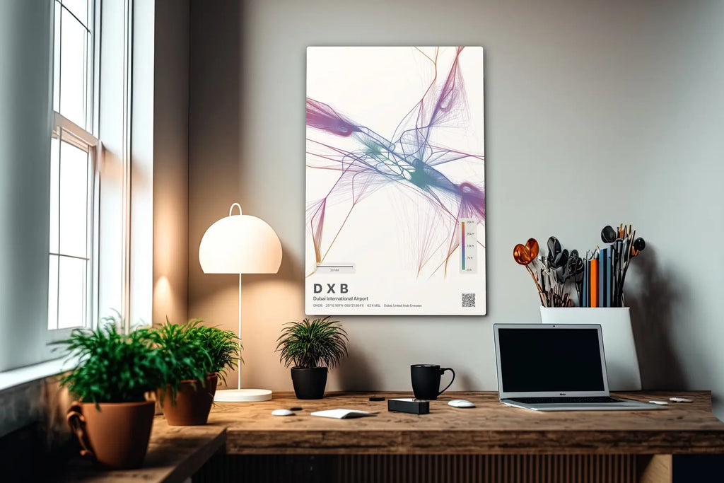 DXB flight path print — Aurora theme · Light in office setting [hotspot:55]