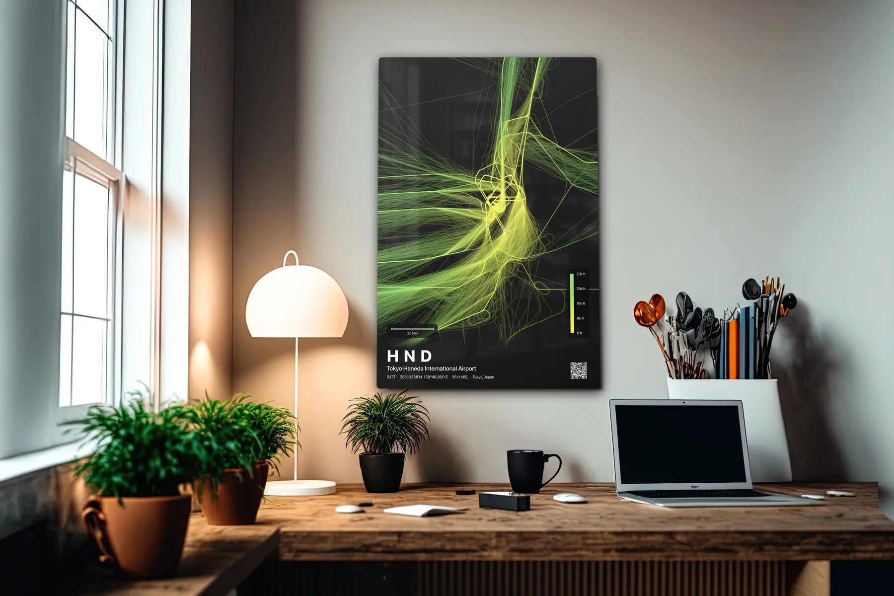 HND flight path print — Citrus theme · Dark in office setting [hotspot:55]