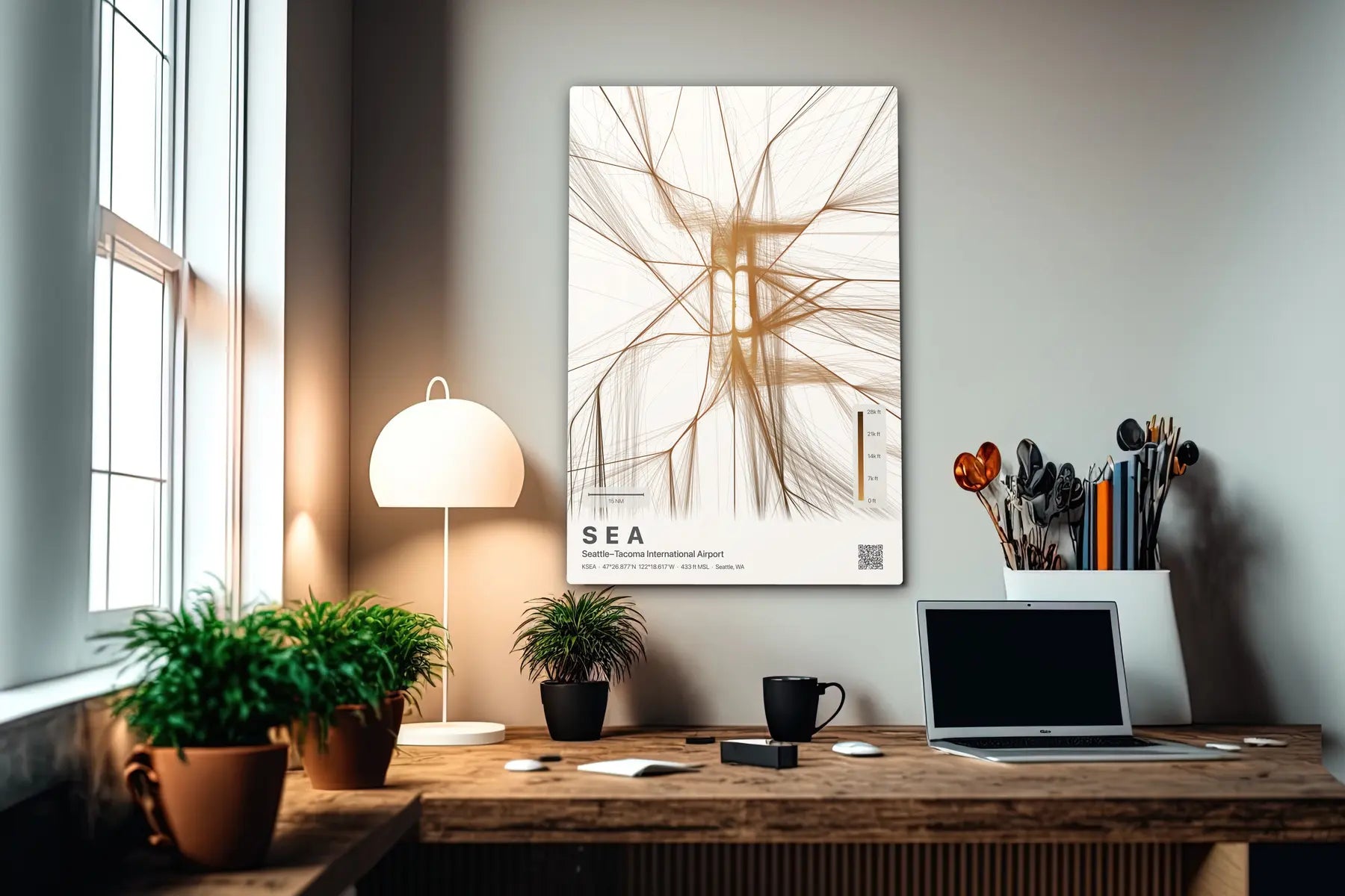 SEA flight path print — Solana theme · Light in office setting [hotspot:55]