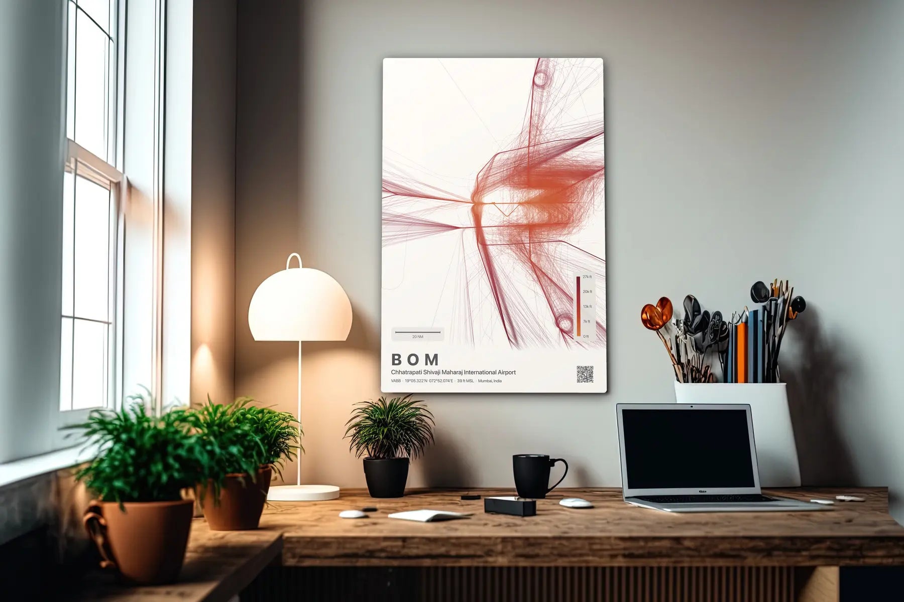 BOM flight path print — Inferno theme · Light in office setting [hotspot:55]
