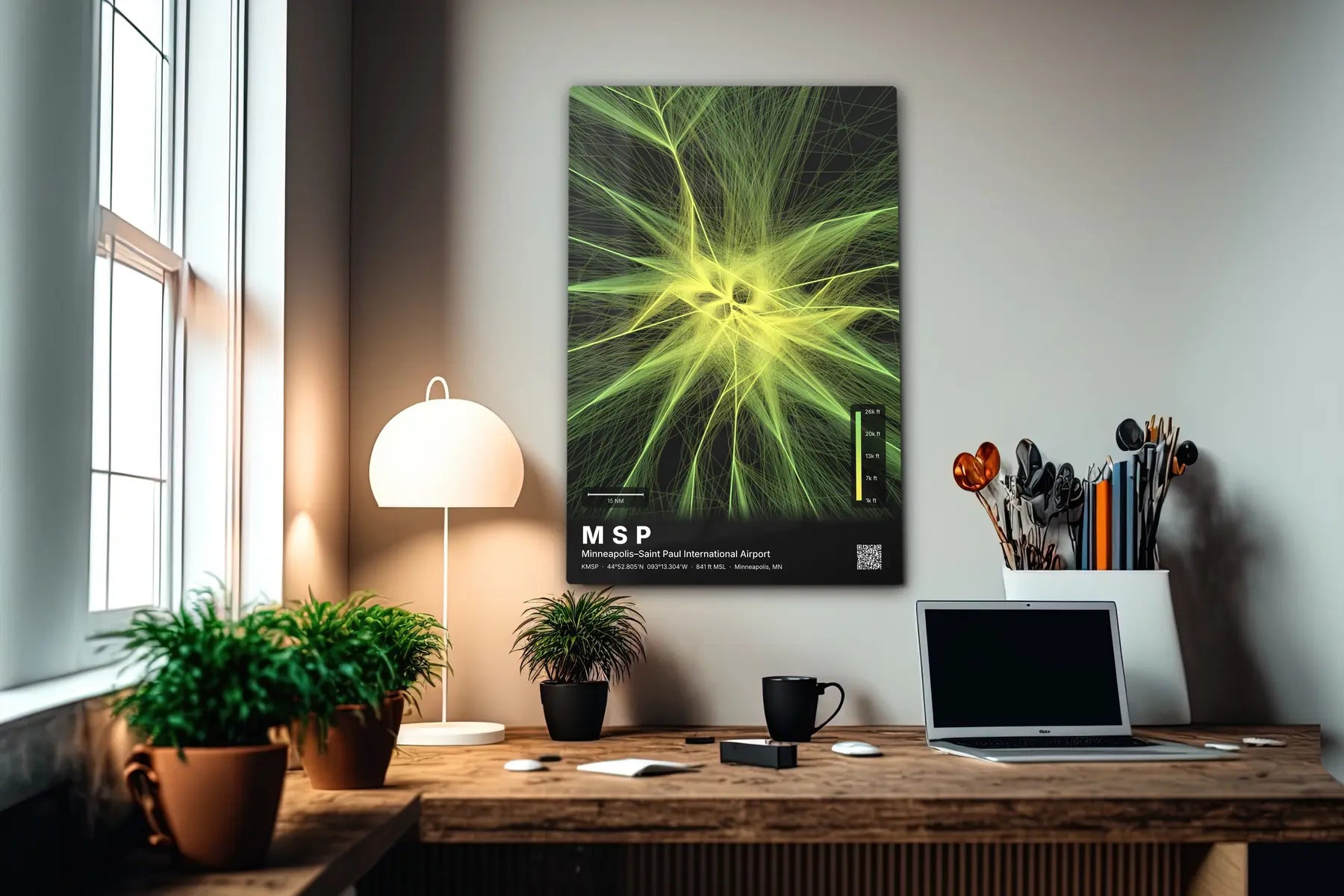 MSP flight path print — Citrus theme · Dark in office setting [hotspot:55]
