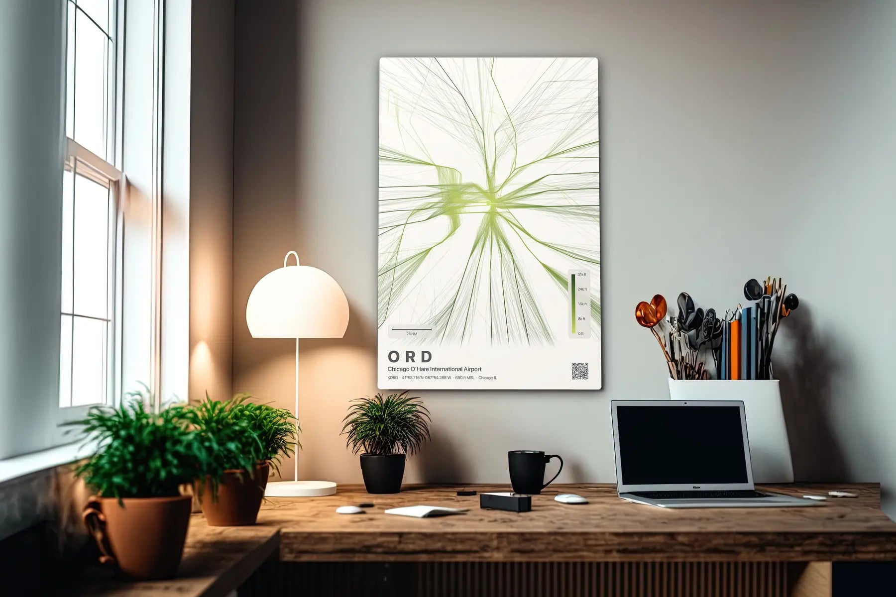 ORD flight path print — Citrus theme · Light in office setting [hotspot:55]