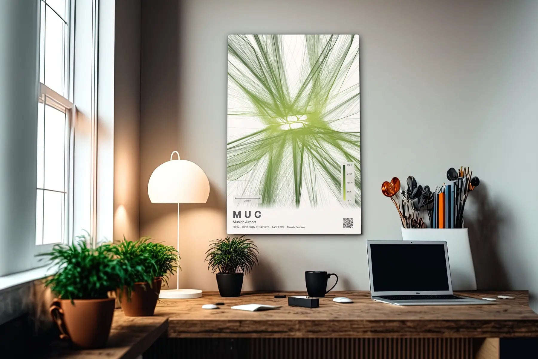 MUC flight path print — Citrus theme · Light in office setting [hotspot:55]