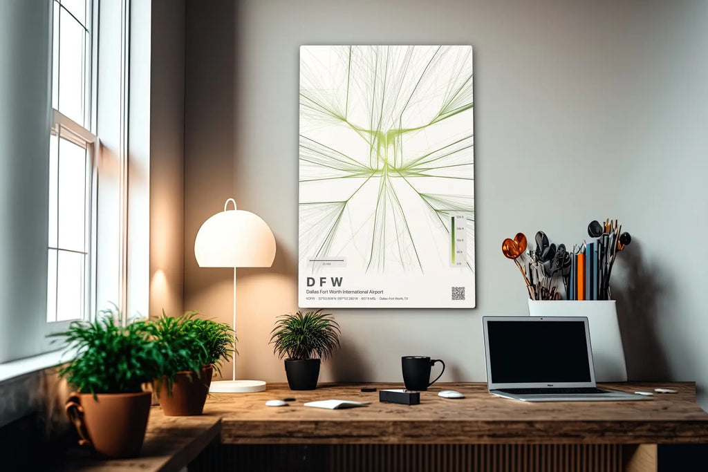 DFW flight path print — Citrus theme · Light in office setting [hotspot:55]