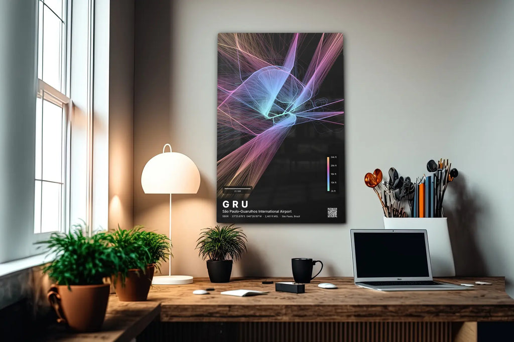 GRU flight path print — Aurora theme · Dark in office setting [hotspot:55]