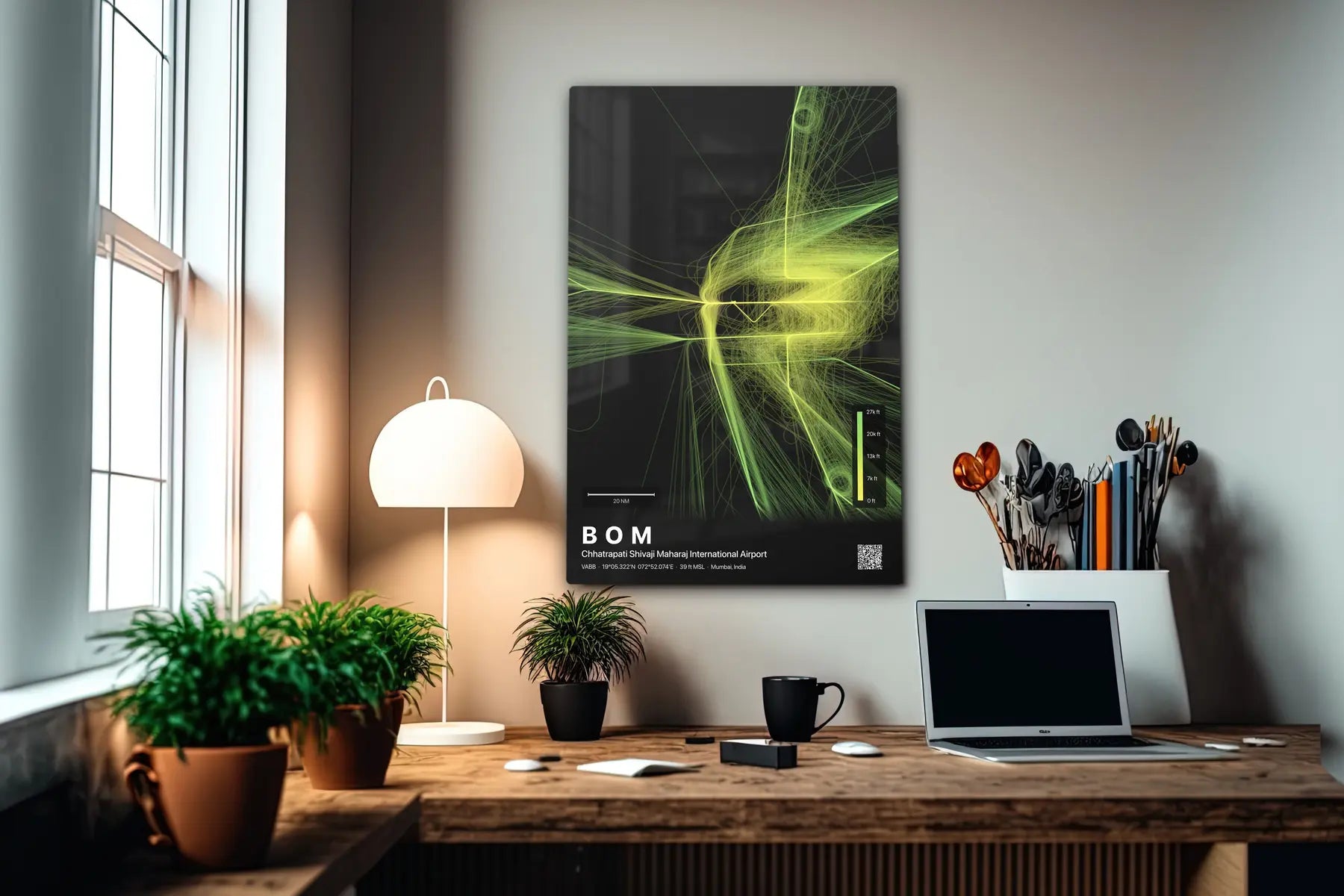 BOM flight path print — Citrus theme · Dark in office setting [hotspot:55]