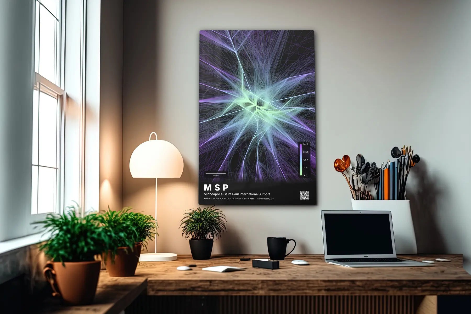 MSP flight path print — Prism theme · Dark in office setting [hotspot:55]