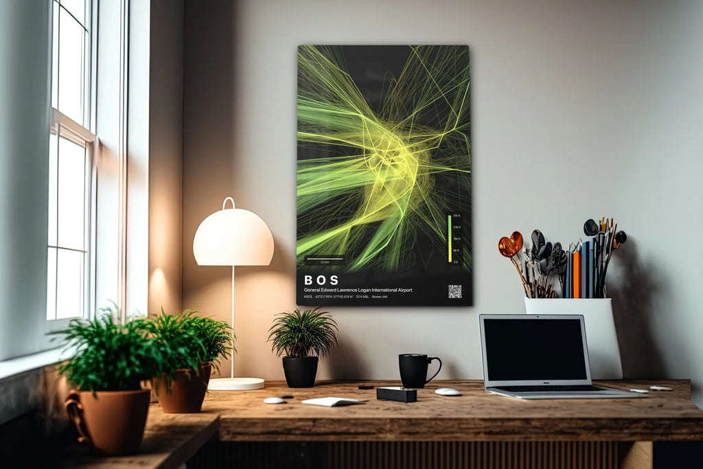BOS flight path print — Citrus theme · Dark in office setting [hotspot:55]