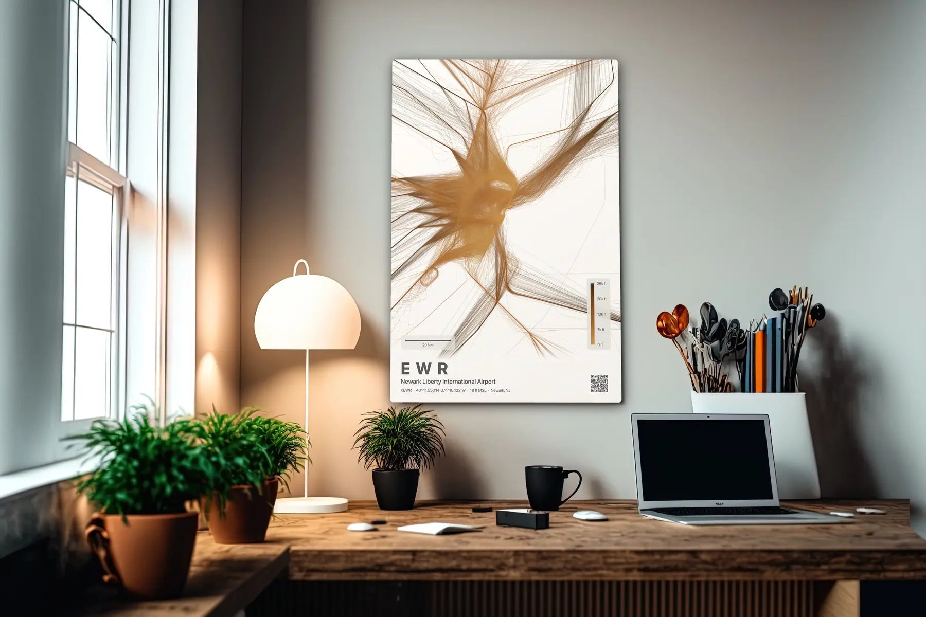EWR flight path print — Solana theme · Light in office setting [hotspot:55]