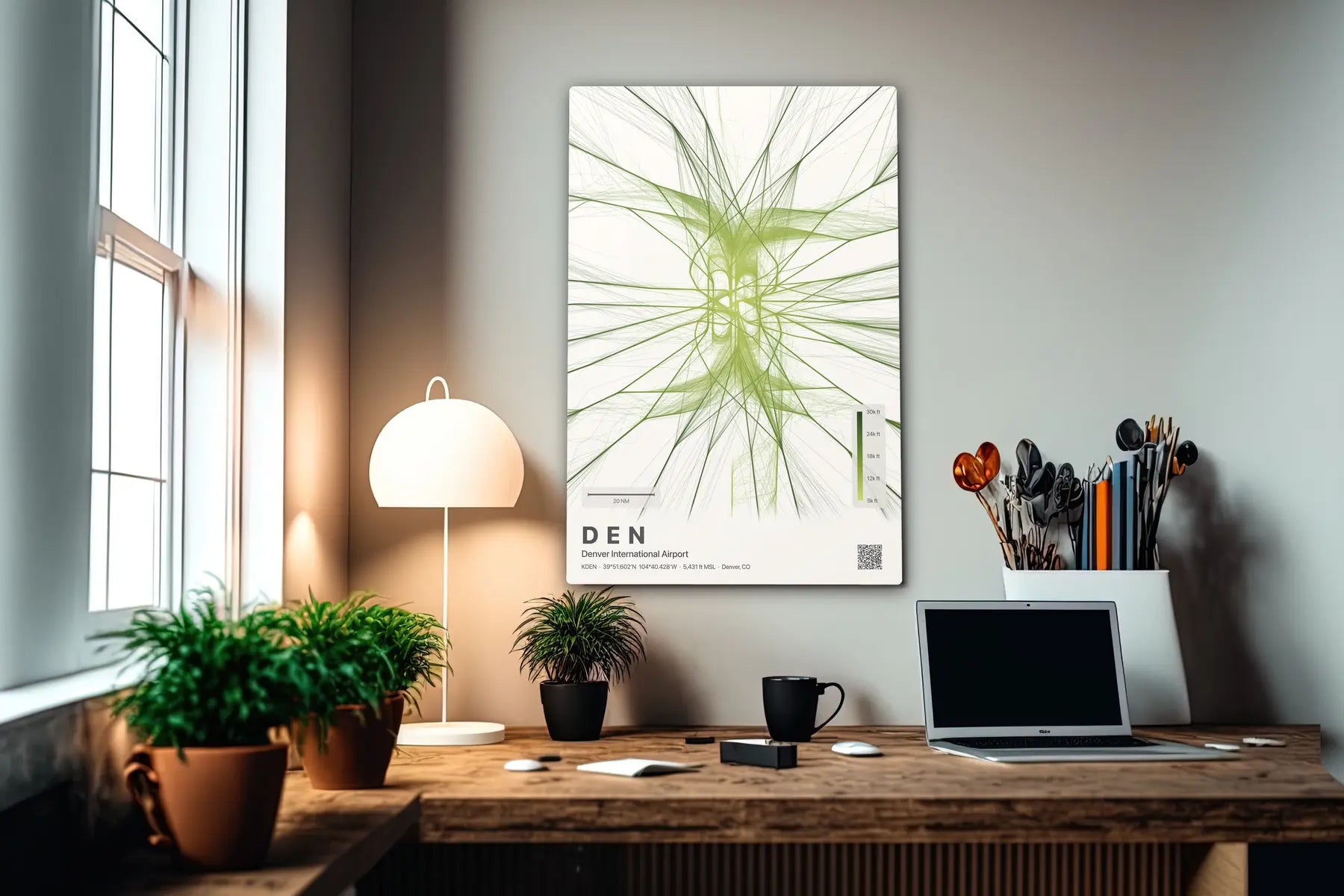 DEN flight path print — Citrus theme · Light in office setting [hotspot:55]
