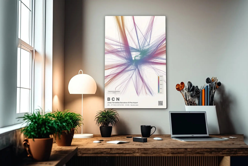 BCN flight path print — Aurora theme · Light in office setting [hotspot:55]