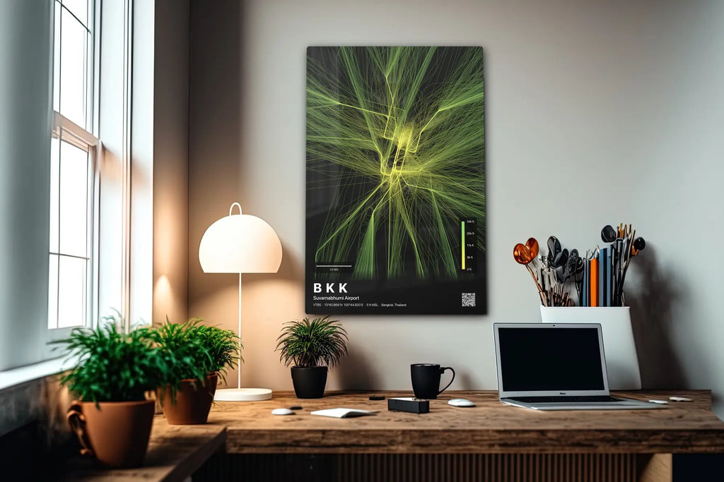BKK flight path print — Citrus theme · Dark in office setting [hotspot:55]
